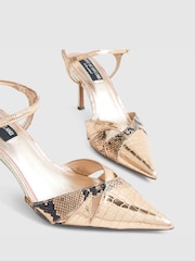 River Island Gold Terry De Havilland Snake Print Cut Out Heeled Court Shoes - Image 6 of 6