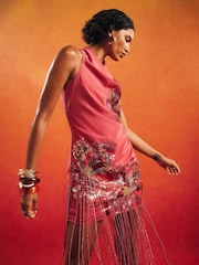 River Island Orange Terry De Havilland Sequin Embellished Tassel Mini Dress - Image 2 of 4