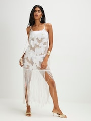 River Island Cream Molly Smith Embroidered Butterfly Tassel Maxi Dress - Image 6 of 8