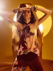 River Island Brown Terry De Havilland Floral Halter Neck Top - Image 1 of 4