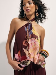 River Island Brown Terry De Havilland Floral Halter Neck Top - Image 3 of 4