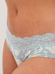 Pink/Green Paisley Floral Print Short Cotton & Lace Knickers 4 Pack - Image 3 of 8