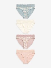 Pink/Green Paisley Floral Print Short Cotton & Lace Knickers 4 Pack - Image 5 of 8