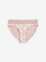 Pink/Green Paisley Floral Print Short Cotton & Lace Knickers 4 Pack - Image 8 of 8