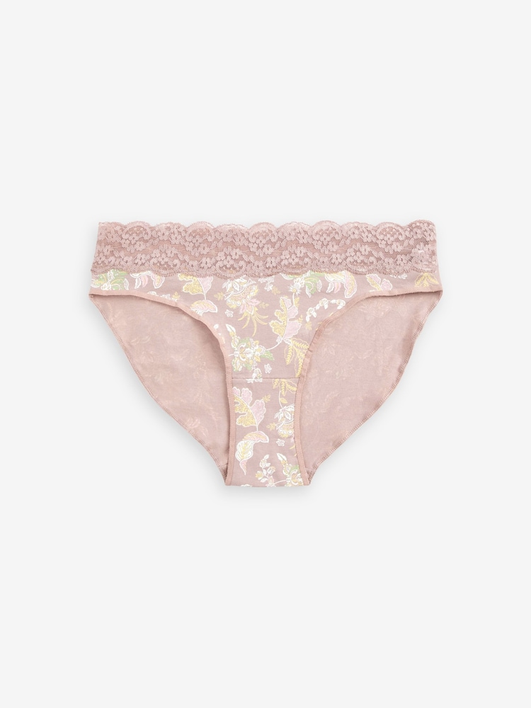 Pink/Green Paisley Floral Print Short Cotton & Lace Knickers 4 Pack - Image 8 of 8