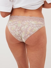 Pink/Green Paisley Floral Print High Leg Cotton & Lace Knickers 4 Pack - Image 2 of 8