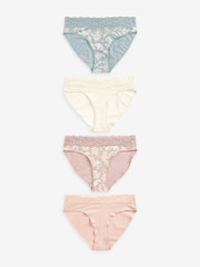 Pink/Green Paisley Floral Print High Leg Cotton & Lace Knickers 4 Pack - Image 4 of 8