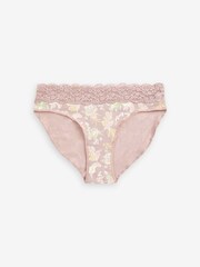 Pink/Green Paisley Floral Print High Leg Cotton & Lace Knickers 4 Pack - Image 5 of 8