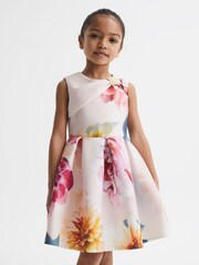 Reiss Pink Emily 9-14 yrs Scuba Floral Printed Dress - Image 1 of 6