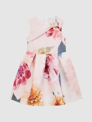Reiss Pink Emily 9-14 yrs Scuba Floral Printed Dress - Image 2 of 6