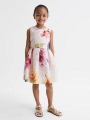 Reiss Pink Emily 9-14 yrs Scuba Floral Printed Dress - Image 3 of 6
