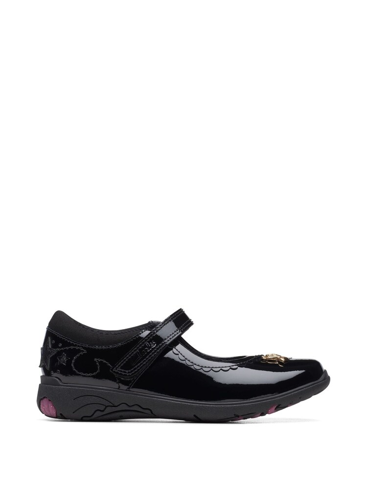 Clarks Black Patent Kids  Multi Fit Relda Leather Shoes - Image 2 of 8