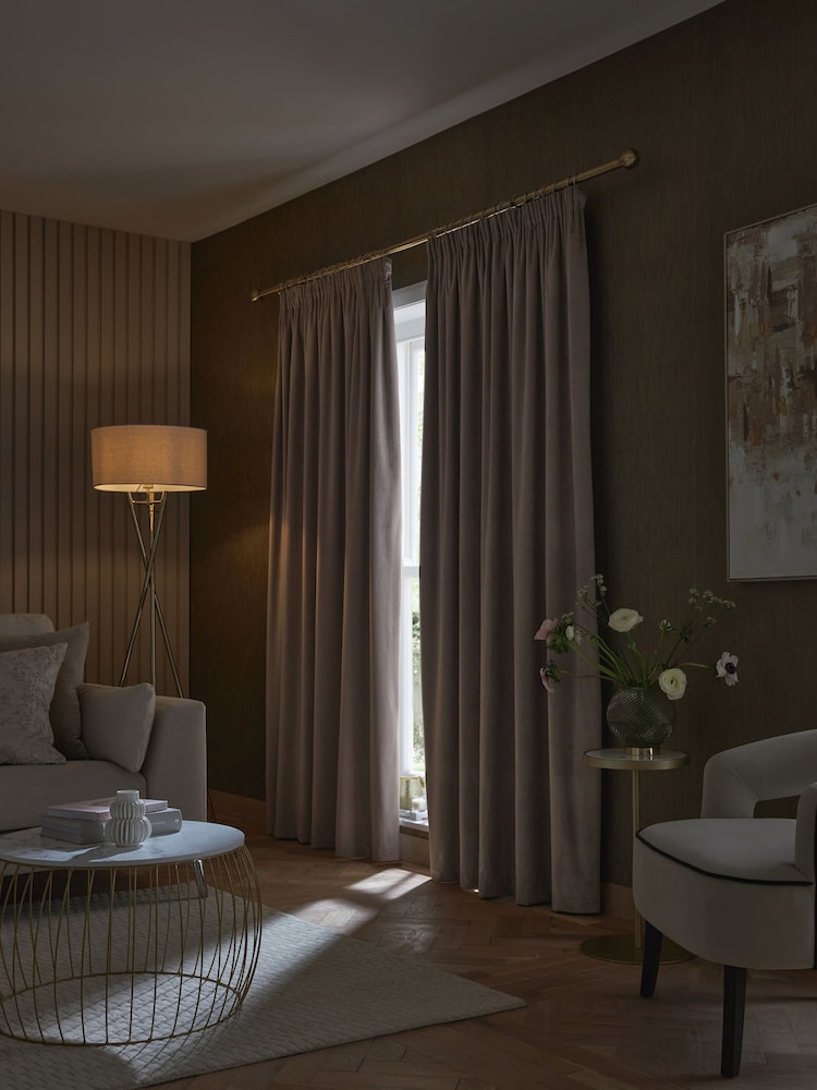 Natural Mink Matte Velvet Pencil Pleat Blackout/Thermal Curtains - Image 3 of 8