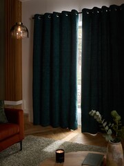 Dark Teal Green Heavyweight Chenille Eyelet Super Thermal Curtains - Image 1 of 7