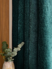 Dark Teal Green Heavyweight Chenille Eyelet Super Thermal Curtains - Image 4 of 7