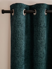 Dark Teal Green Heavyweight Chenille Eyelet Super Thermal Curtains - Image 5 of 7