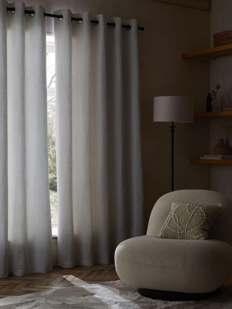 White Next Heavyweight Chenille Eyelet Super Thermal Curtains - Image 2 of 6