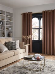 Mocha Brown Matte Velvet Blackout/Thermal Eyelet Curtains - Image 1 of 9