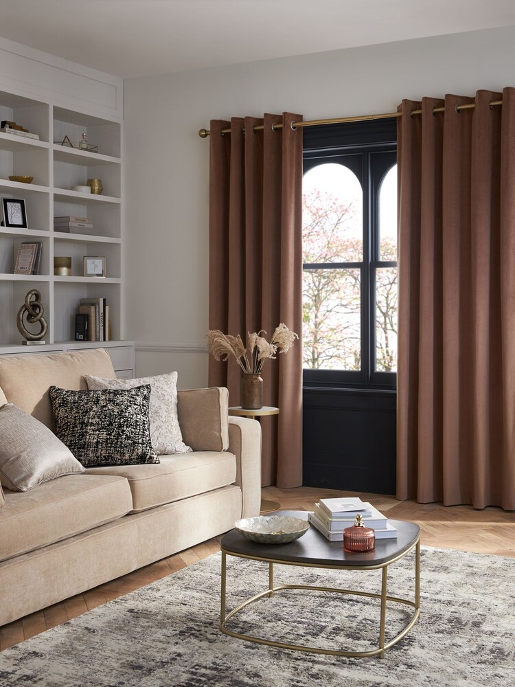 Mocha Brown Matte Velvet Blackout/Thermal Eyelet Curtains - Image 1 of 9