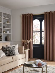 Mocha Brown Matte Velvet Blackout/Thermal Eyelet Curtains - Image 2 of 9