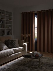 Mocha Brown Matte Velvet Blackout/Thermal Eyelet Curtains - Image 3 of 9