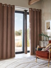 Mocha Brown Matte Velvet Blackout/Thermal Eyelet Curtains - Image 4 of 9