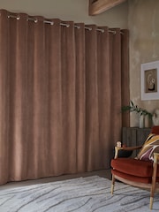 Mocha Brown Matte Velvet Blackout/Thermal Eyelet Curtains - Image 5 of 9