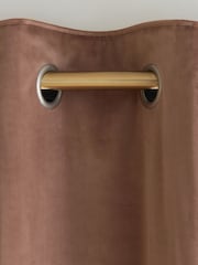 Mocha Brown Matte Velvet Blackout/Thermal Eyelet Curtains - Image 7 of 9
