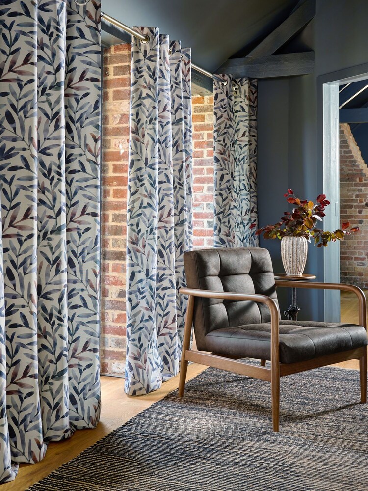 Natural Rustic Leaf Eyelet Lined Curtains - Image 1 of 5