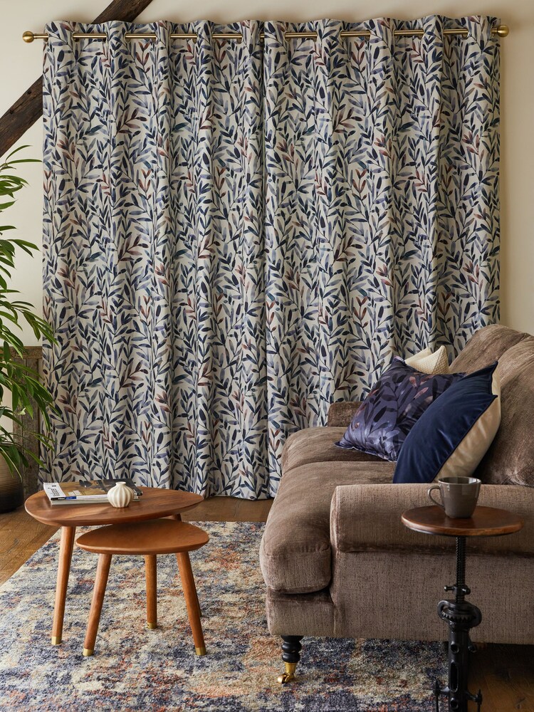Natural Rustic Leaf Eyelet Lined Curtains - Image 2 of 5