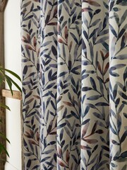 Natural Rustic Leaf Eyelet Lined Curtains - Image 4 of 5