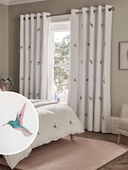White Hummingbird Embroidered Blackout Eyelet Curtains - Image 1 of 8