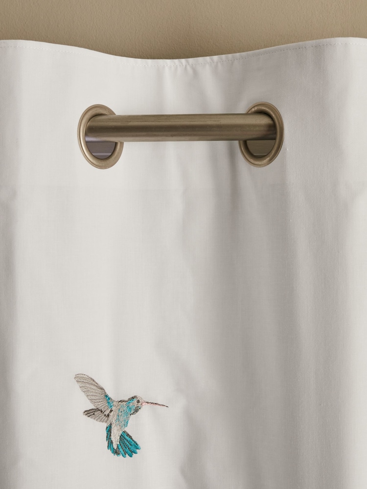 White Hummingbird Embroidered Blackout Eyelet Curtains - Image 6 of 8
