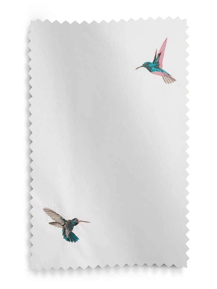 White Hummingbird Embroidered Blackout Eyelet Curtains - Image 7 of 8
