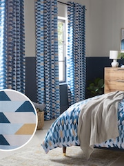 Blue Geometric Blackout/Thermal Eyelet Curtains - Image 1 of 8