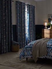 Blue Geometric Blackout/Thermal Eyelet Curtains - Image 3 of 8