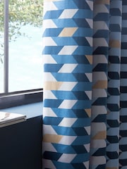 Blue Geometric Blackout/Thermal Eyelet Curtains - Image 4 of 8