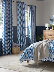 Blue Geometric Blackout/Thermal Eyelet Curtains - Image 6 of 8