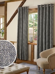 Blue/Grey Bobble Texture Lined Eyelet Curtains - Image 1 of 5