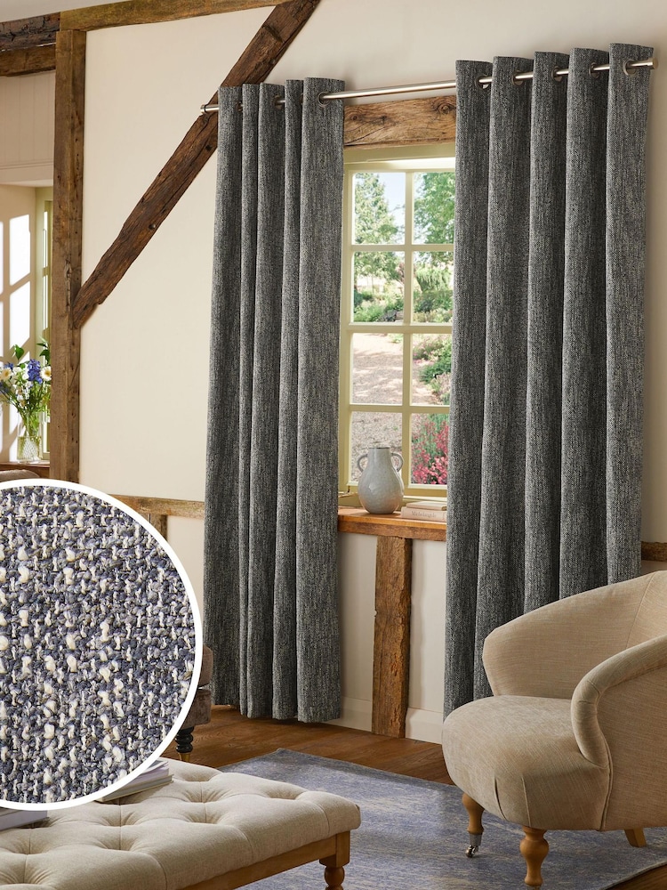 Blue/Grey Bobble Texture Lined Eyelet Curtains - Image 1 of 5