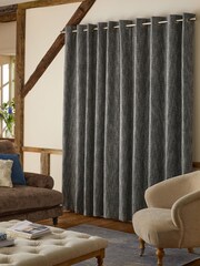 Blue/Grey Bobble Texture Lined Eyelet Curtains - Image 3 of 5