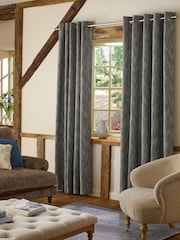 Blue/Grey Bobble Texture Lined Eyelet Curtains - Image 4 of 5