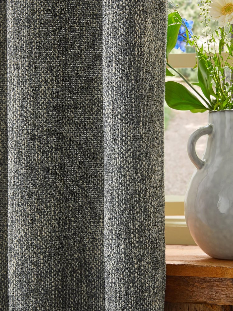 Blue/Grey Bobble Texture Lined Eyelet Curtains - Image 5 of 5