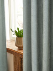 Soft Blue Matte Chenille Blackout/Thermal Eyelet Curtains - Image 5 of 7
