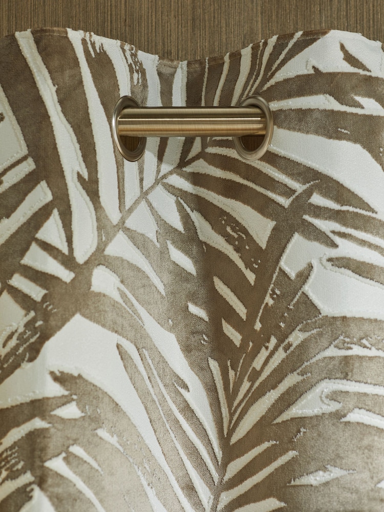 Champagne Natural Collection Luxe Velvet Palm Leaf Eyelet Lined Curtains - Image 1 of 6