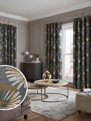 Charcoal Grey Next Collection Luxe Leaf Embroidered Eyelet Lined Curtains - Image 1 of 8