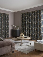 Charcoal Grey Next Collection Luxe Leaf Embroidered Eyelet Lined Curtains - Image 2 of 8