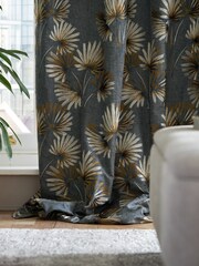 Charcoal Grey Next Collection Luxe Leaf Embroidered Eyelet Lined Curtains - Image 4 of 8