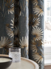 Charcoal Grey Next Collection Luxe Leaf Embroidered Eyelet Lined Curtains - Image 5 of 8