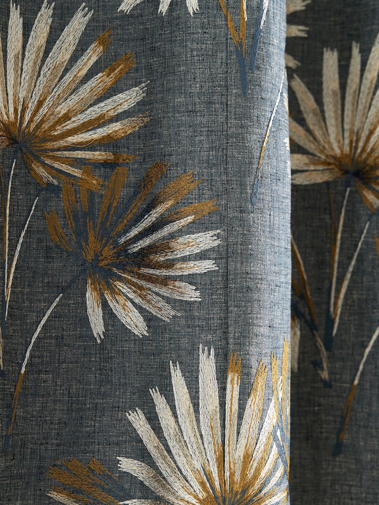 Charcoal Grey Next Collection Luxe Leaf Embroidered Eyelet Lined Curtains - Image 6 of 8